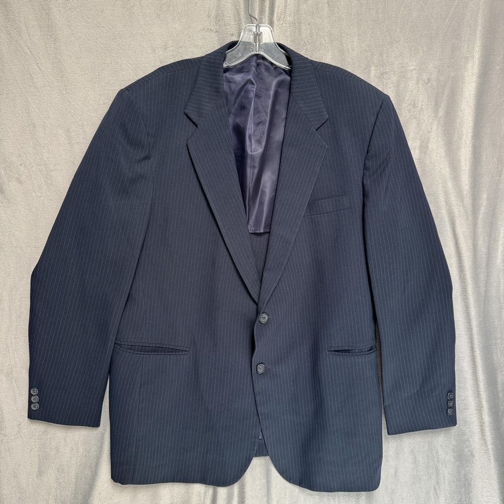 Haggar Blazer Mens‎ 46 Navy Pinstripe Two Button Notch Lapel Double Vent Lined